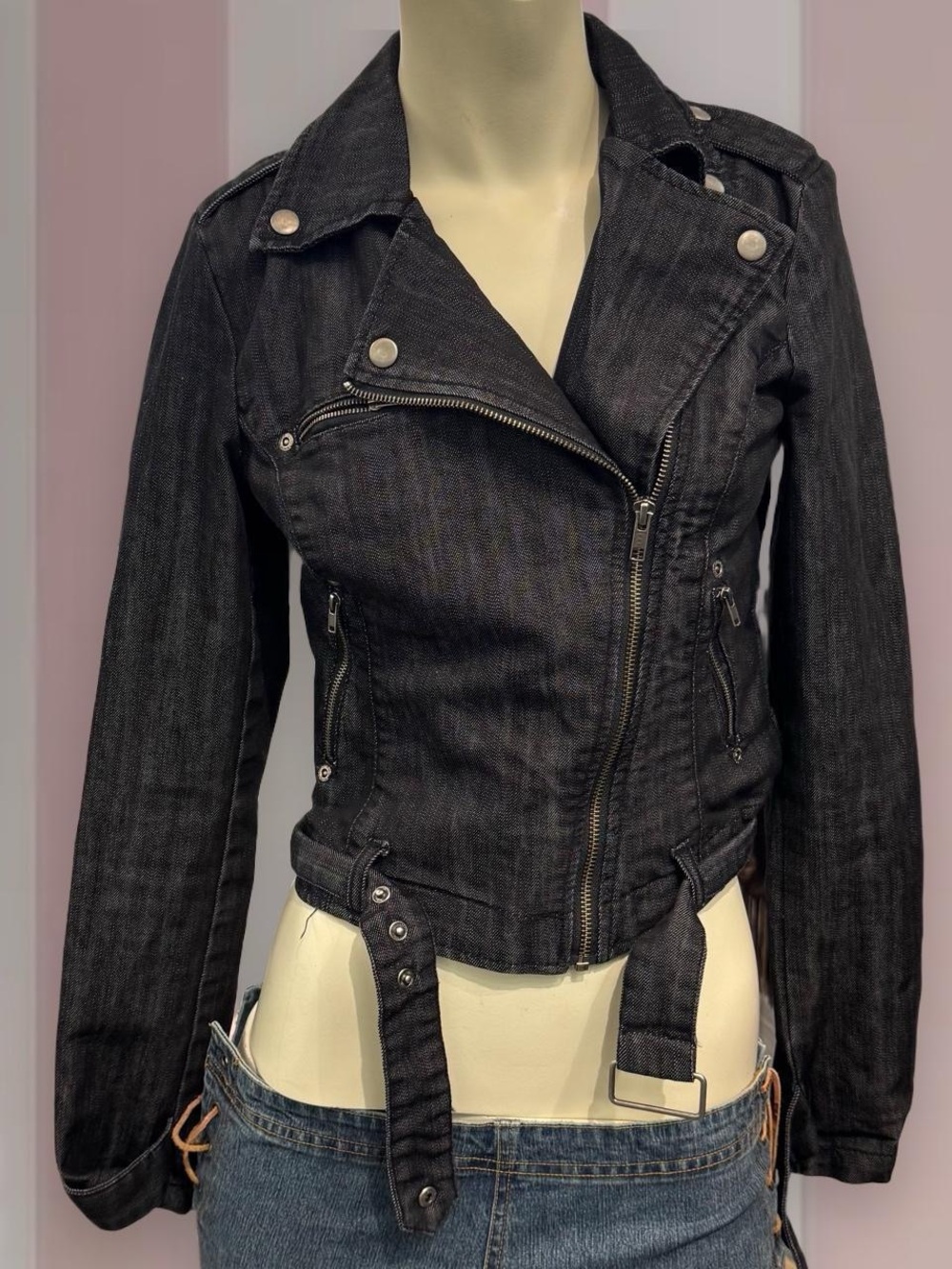 RW&Co 2010 Style Denim Moto Cropped Jacket